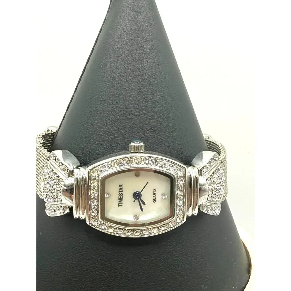 Ladies Timestar Silver Tone Clear Rhinestone Embellished Watch